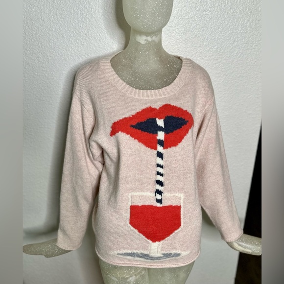Wildfox Women’s Light Pink “Taking a Sip” Wide Collar Sweater. Size XSmall - Picture 3 of 12